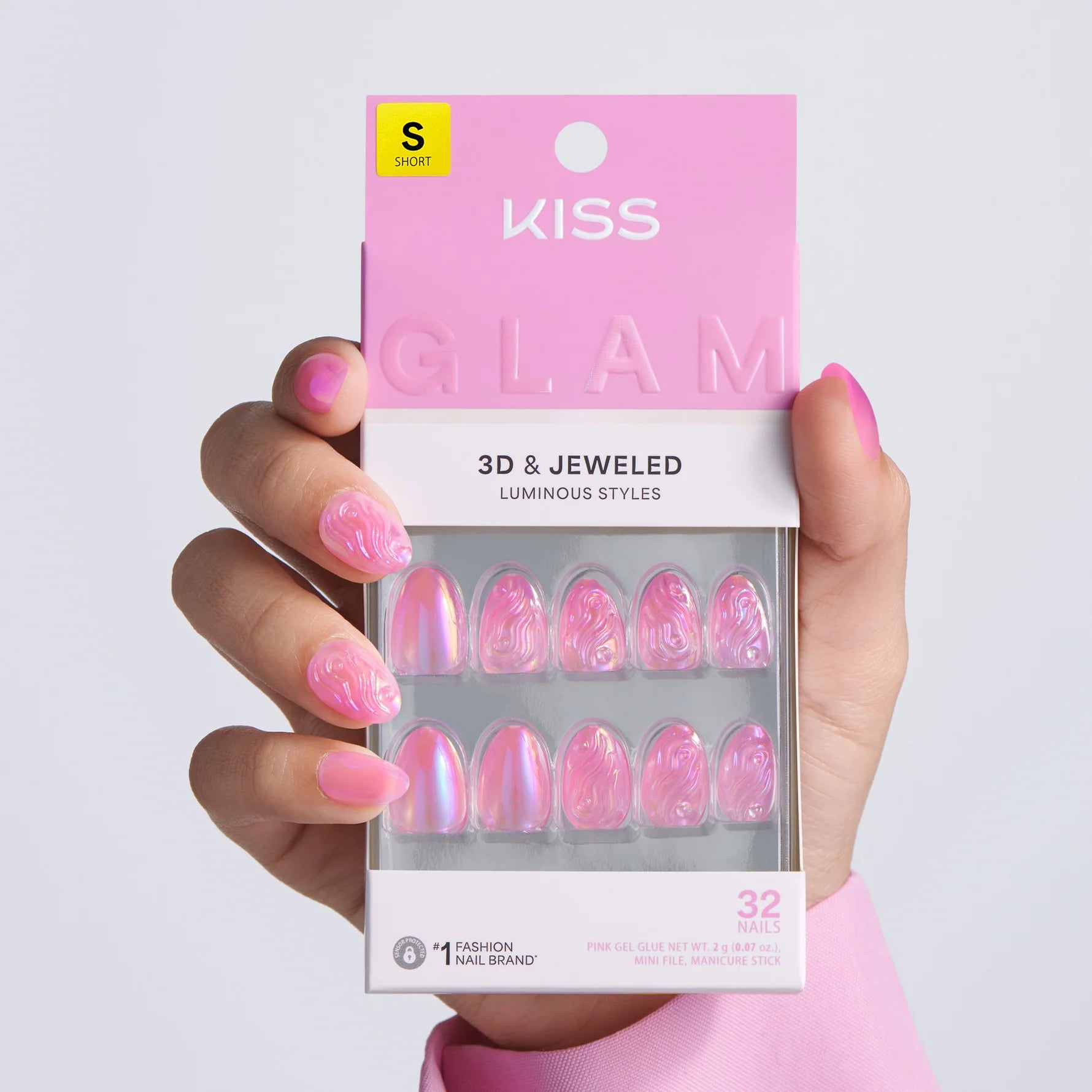 KISS PRESS-ON 3D & JEWELED NAILS GLAM 32ct SHORT #PERIODT