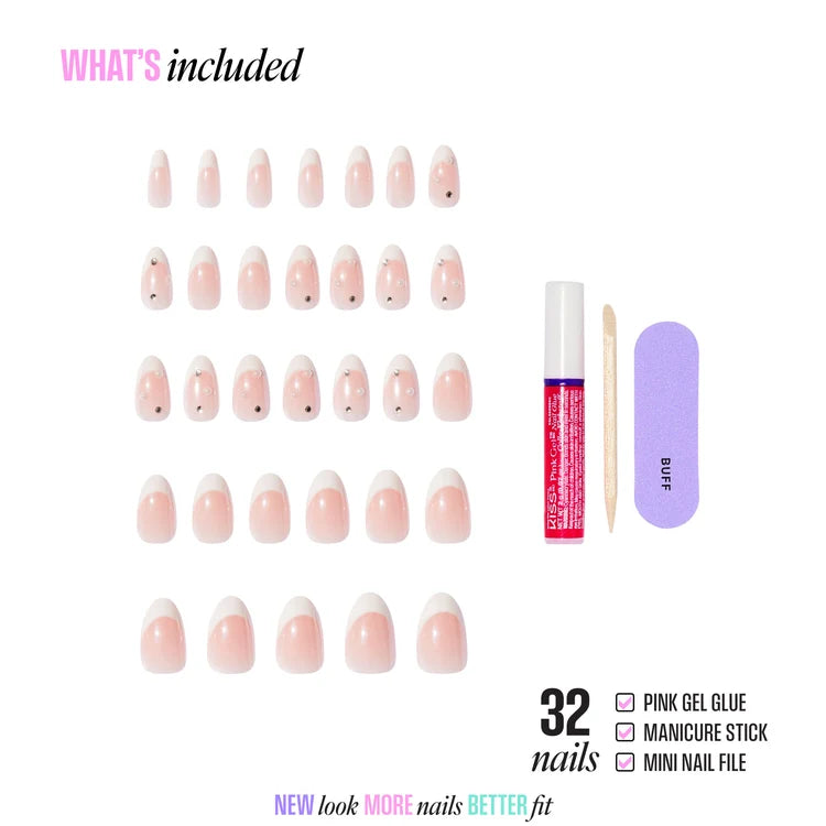KISS PRESS-ON 3D & JEWELED NAILS GLAM 32ct MEDIUM #SERENDIPITY AWAITS