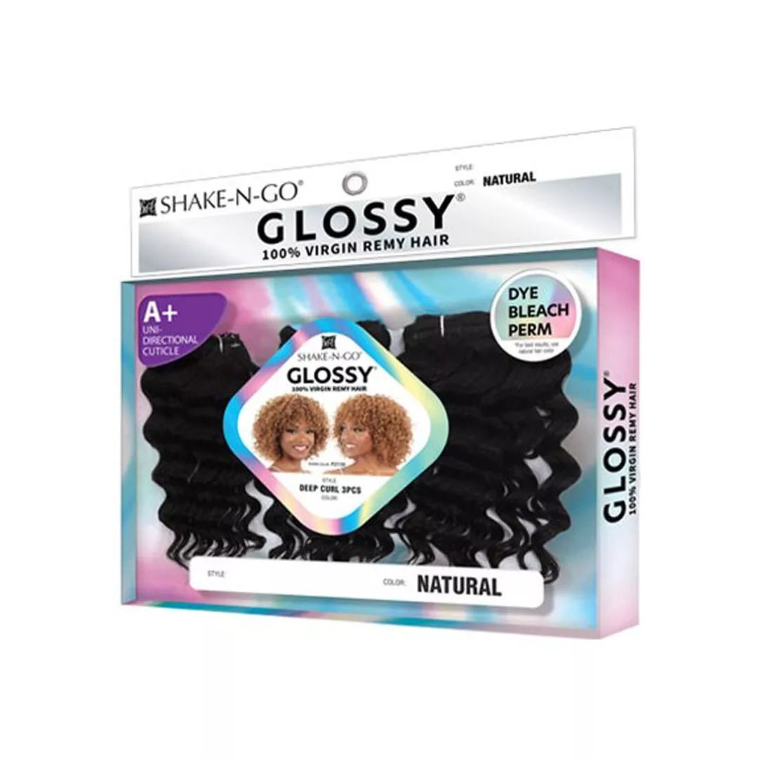 GLOSSY 100% VIRGIN REMY HAIR DEEP CURL 8" 3PCS BLACK