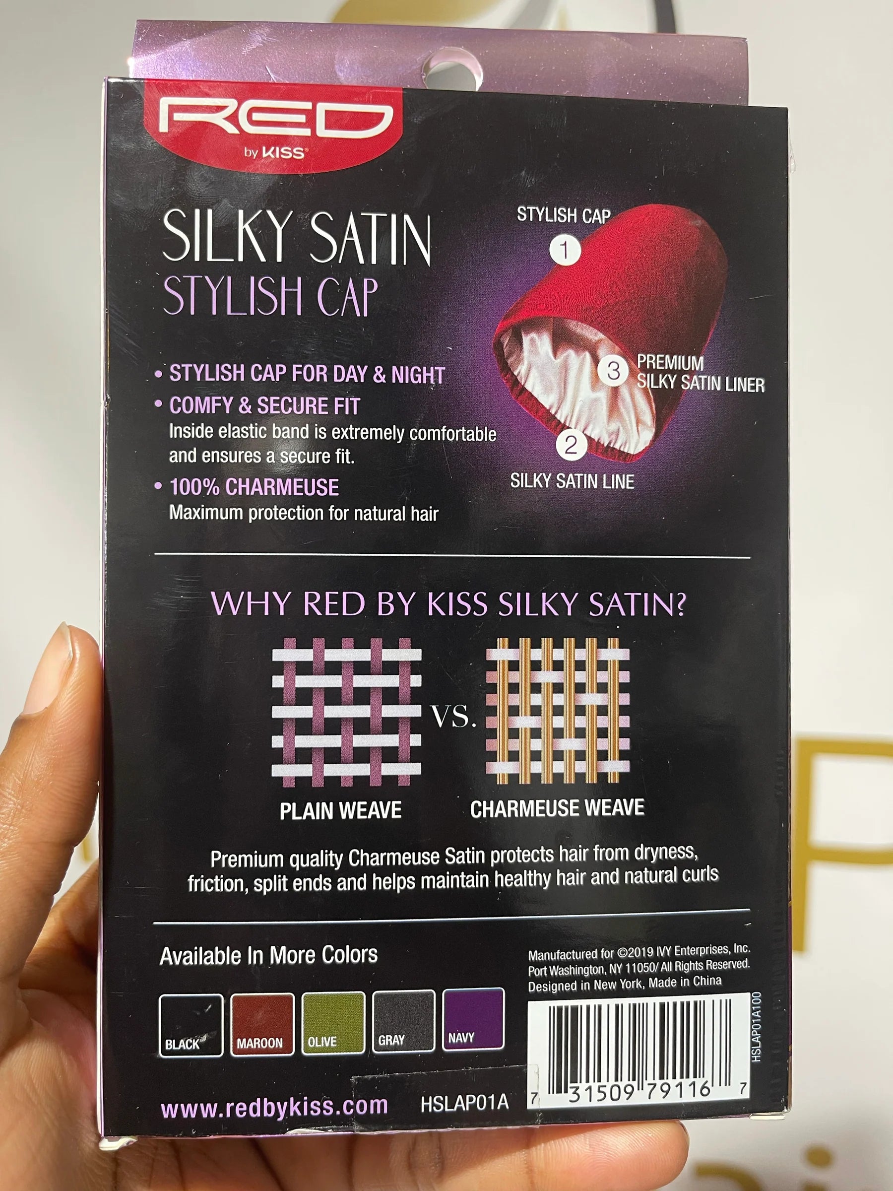 RED KISS SILKY SATIN STYLISH CAP XL BLACK
