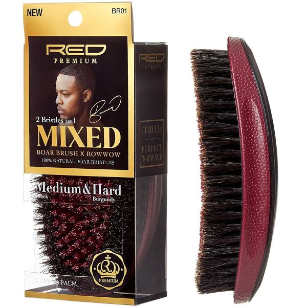 Red By Kiss Premium Mixed MED/HARD Boar Brush (Palmed)