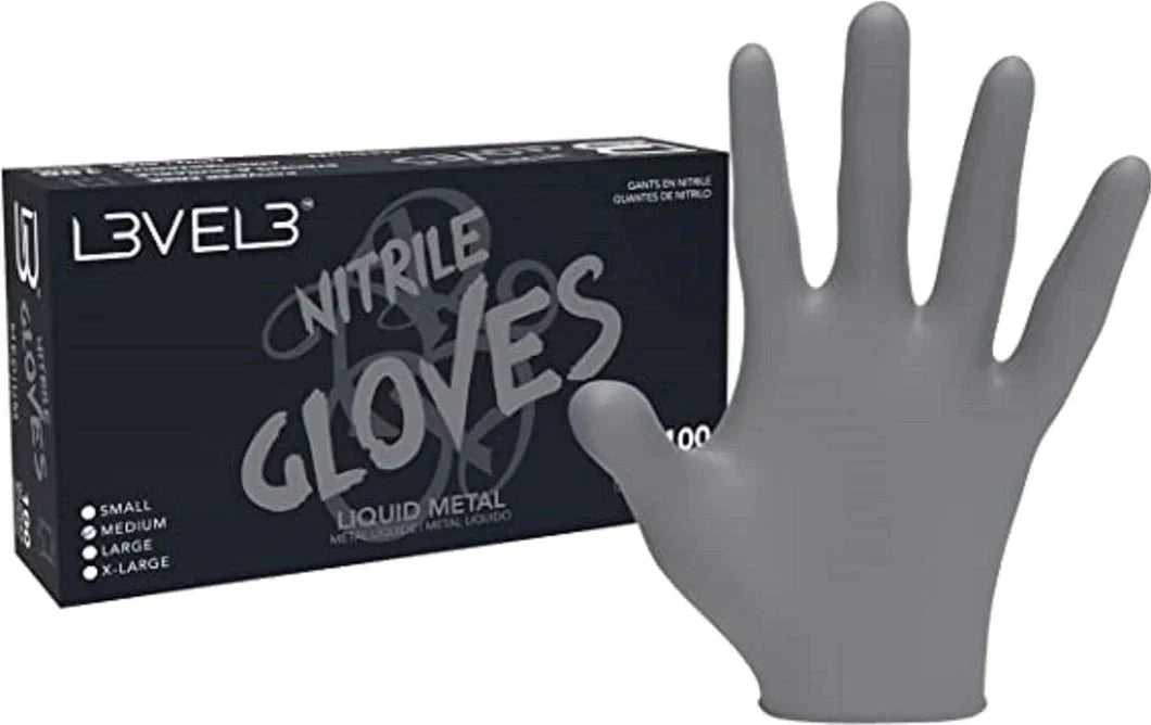 L3VEL 3 NITRILE GLOVES LARGE 100ct #LIQUID METAL
