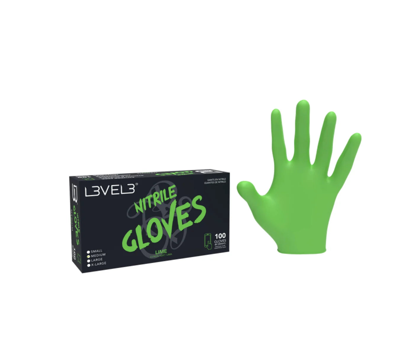 L3VEL 3 NITRILE GLOVES EXTRA LARGE 100ct #LIME