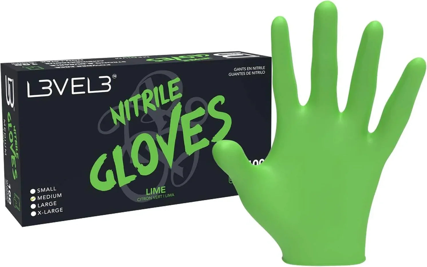 L3VEL 3 NITRILE GLOVES EXTRA LARGE 100ct #LIME