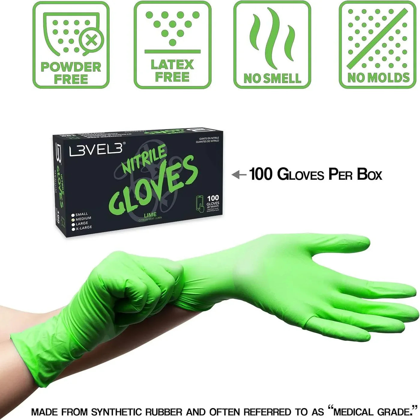 L3VEL 3 NITRILE GLOVES EXTRA LARGE 100ct #LIME