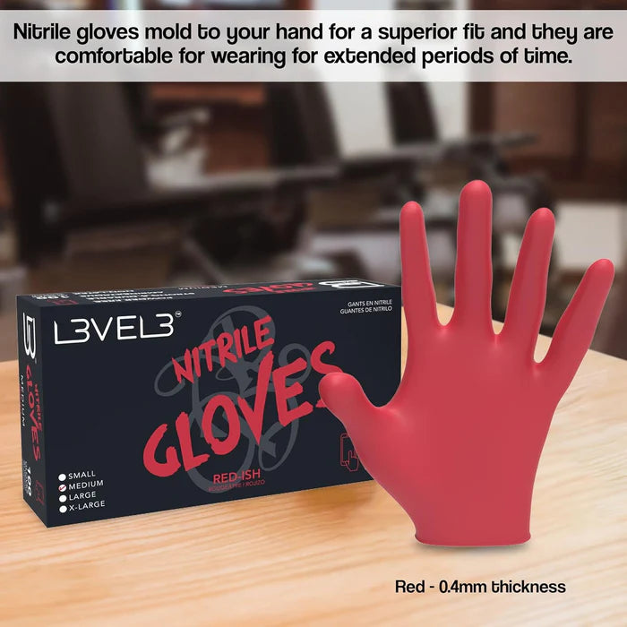L3VEL 3 NITRILE GLOVES LARGE 100ct #RED-ISH