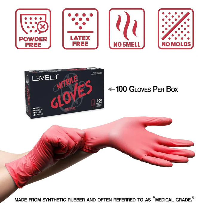 L3VEL 3 NITRILE GLOVES LARGE 100ct #RED-ISH
