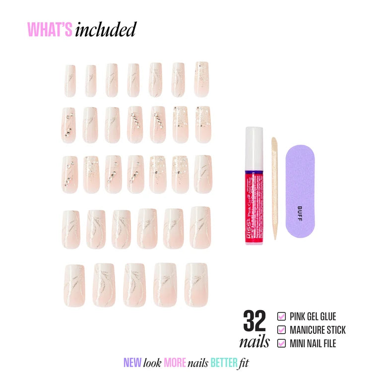 KISS PRESS-ON 3D & JEWELED NAILS GLAM 32ct LONG #WRAPPED IN BEAUTY