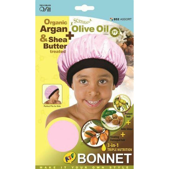 Qfitt Organic Argan + Olive Oil & Shea Butter Kid Bonnet ASST-Donna- Hive Beauty Supply
