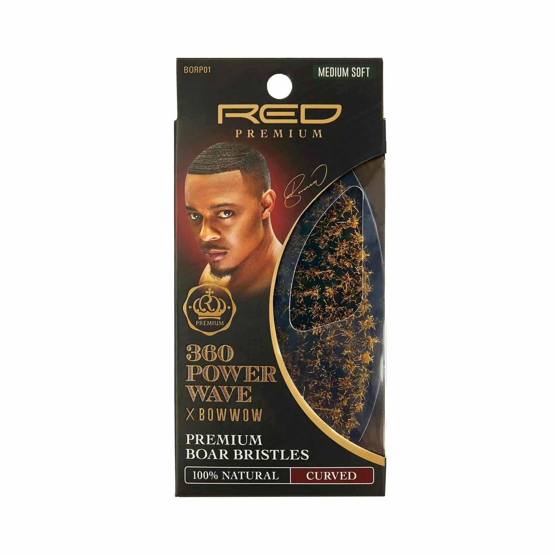 RED KISS BOW WOW 360 POWER WAVE BOAR PALM BRUSH MED BORP01