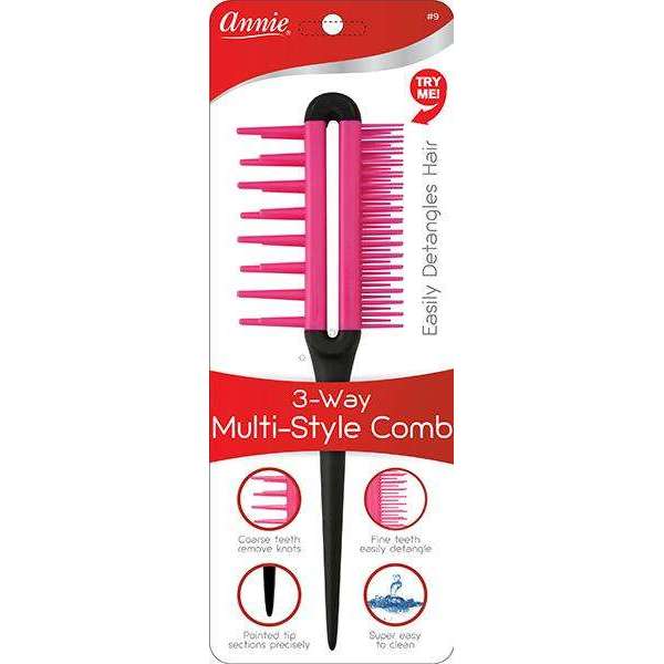 ANNIEC3-WAY MULTI-STYLE COMB PINK-Annie- Hive Beauty Supply