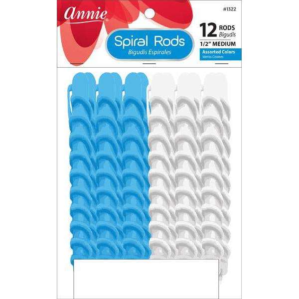 ANNIE SPIRAL RODS 1/2" MED BLUE/WHITE 12CT-Annie- Hive Beauty Supply